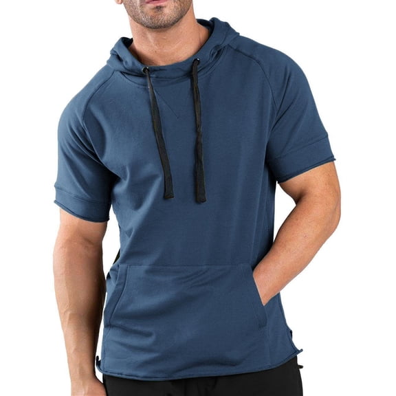 COOFANDY Men's Short Sleeve Hoodie Gym Workout Muscle Tee Cotton Hooded T Shirt Hoodie Sweatshirts with Pocket