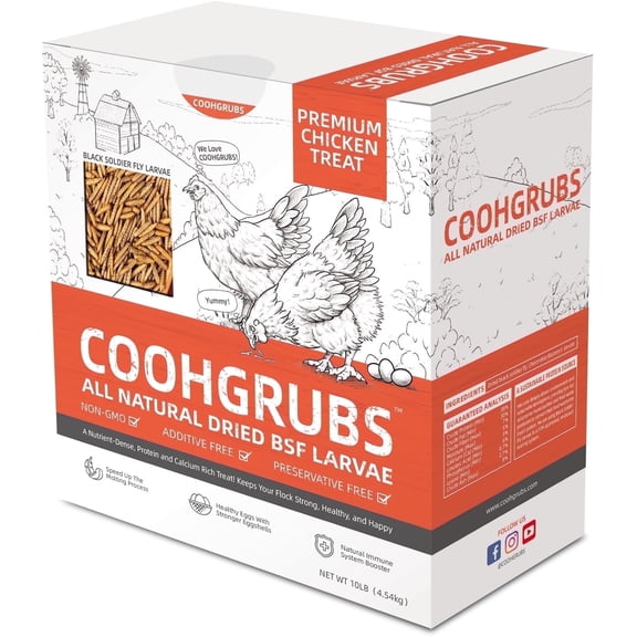 COOHGRUBS Dried Black Soldier Fly Larvae for Chickens, High-Calcium 85X More than Mealworms Bird Treat, 10-lb box