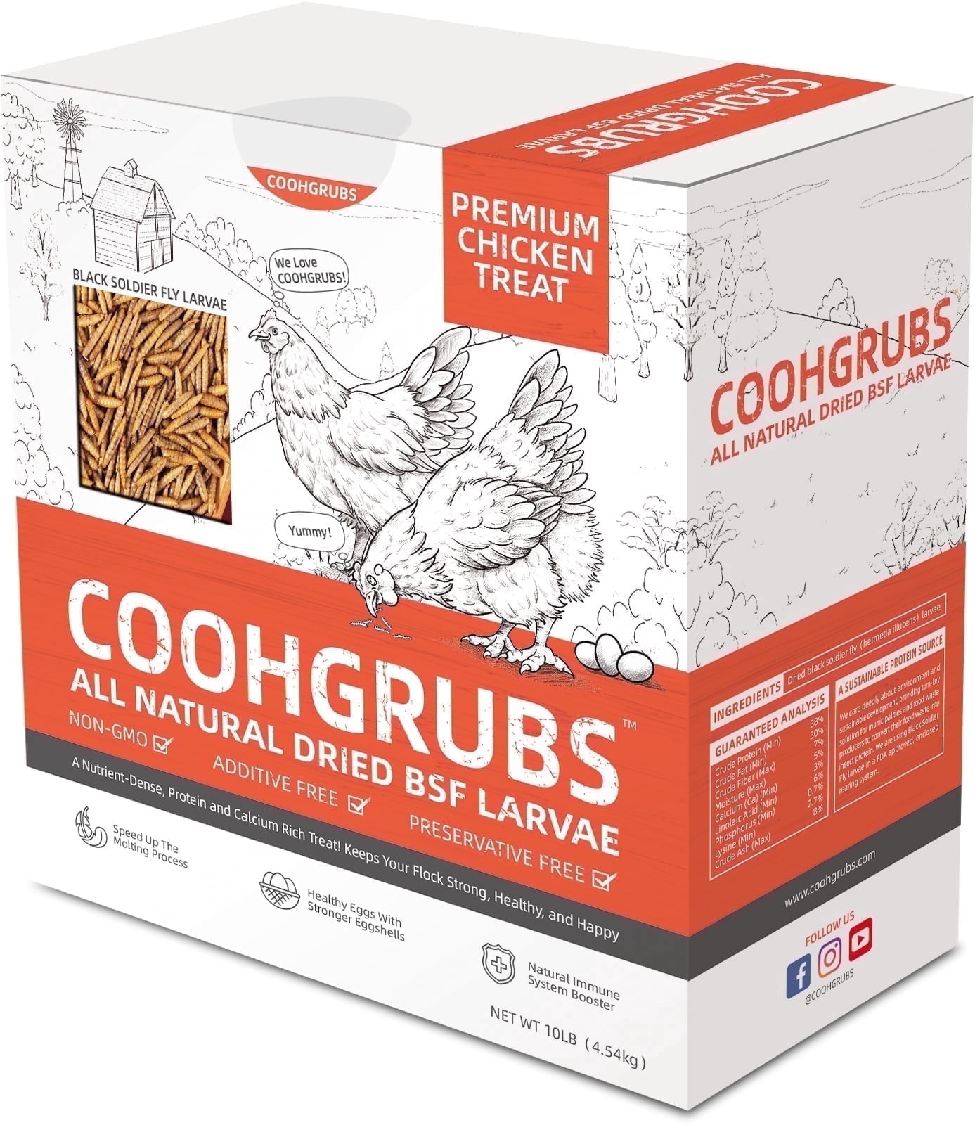 COOHGRUBS Dried Black Soldier Fly Larvae for Chickens, High-Calcium 85X More than Mealworms Bird Treat, 10-lb box