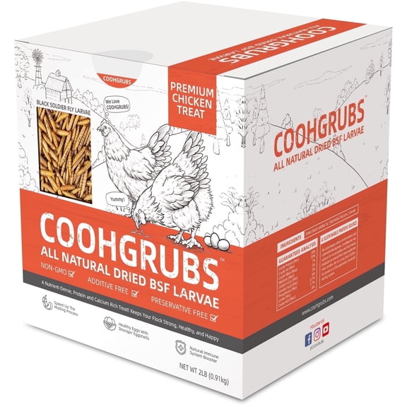 COOHGRUBS Dried Black Soldier Fly Larvae for Chickens, High-Calcium 85X More than Mealworms Bird Treat, 2-lb box