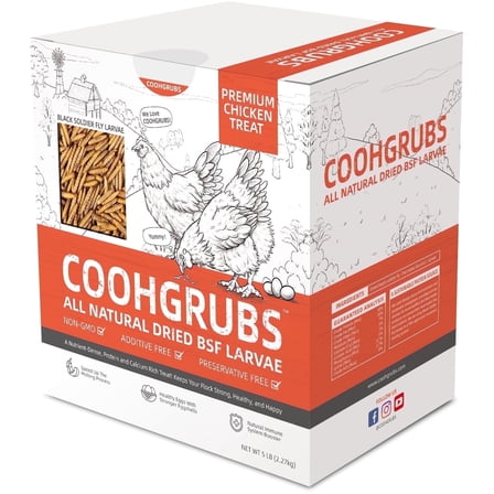 COOHGRUBS Dried Black Soldier Fly Larvae for Chickens, High-Calcium 85X More than Mealworms Bird Treat, 5-lb box