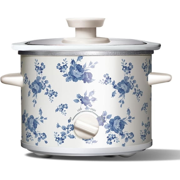 COOK WITH COLOR Mini Slow Cooker, 2-Quart Slow Cooker with Removable Pot and 3 Heat Settings, Floral Blue
