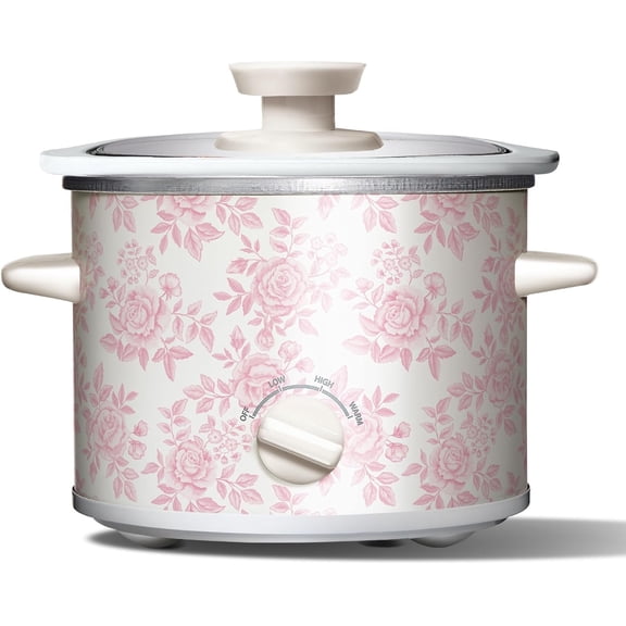 COOK WITH COLOR Mini Slow Cooker, 2-Quart Slow Cooker with Removable Pot and 3 Heat Settings, Floral Pink