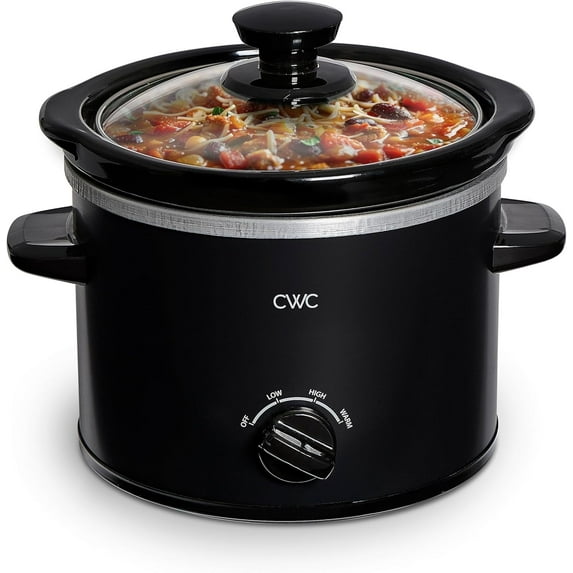 COOK WITH COLOR 2QT Mini Electric Round Slow Cooker - Adjustable Settings, Removable Stoneware Pot, Tempered Glass Lid, Dishwasher Safe, Cool-Touch Side Handles, Black