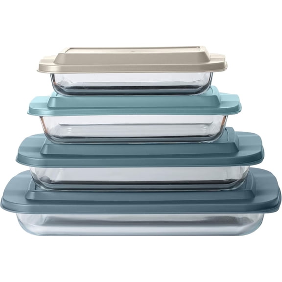 COOK WITH COLOR 8-Pc Microwave-Safe Glass Bakeware Set, Glass Baking Dish Set with Lids, Blue