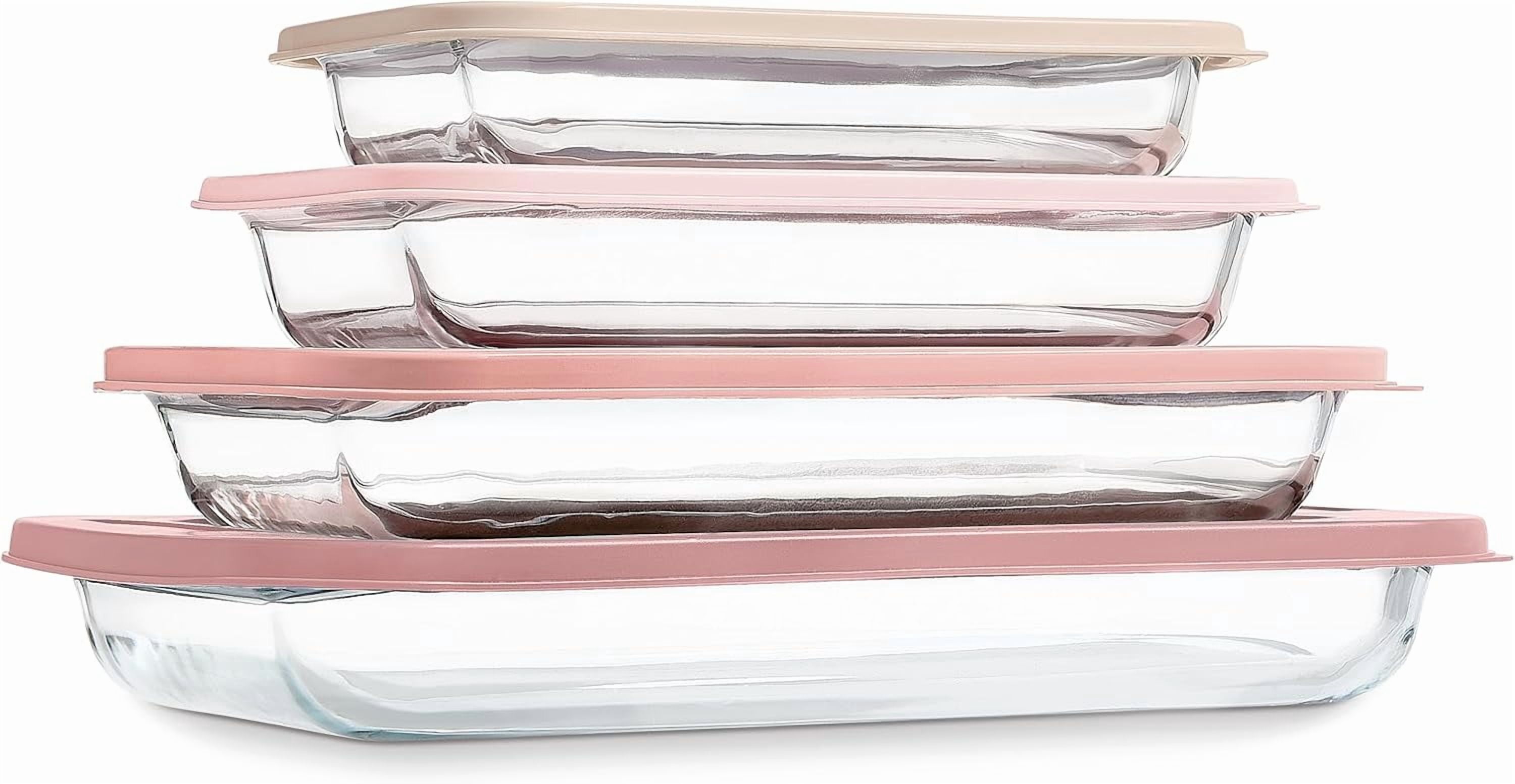 COOK WITH COLOR Glass Baking Dish Set with Lids, Deep Casserole Dish, Pink, Set of 4