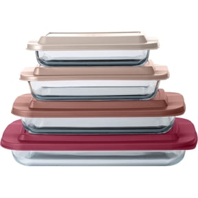 COOK WITH COLOR 8-Pc Glass Baking Dish Set with Lids, Microwave-Safe Glass Bakeware Set, Rose