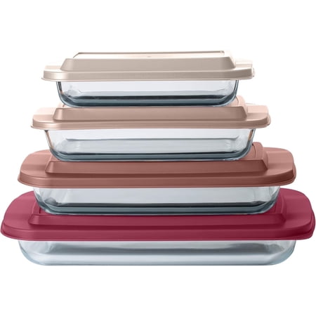COOK WITH COLOR 8-Pc Glass Baking Dish Set with Lids, Microwave-Safe Glass Bakeware Set, Rose