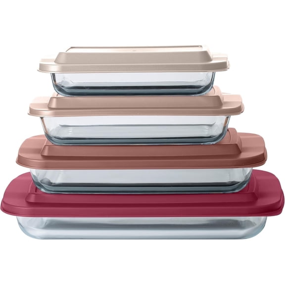 COOK WITH COLOR 8-Pc Glass Baking Dish Set with Lids, Microwave-Safe Glass Bakeware Set, Rose