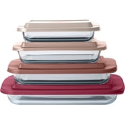 COOK WITH COLOR 8-Pc Glass Baking Dish Set with Lids, Microwave-Safe Glass Bakeware Set, Rose