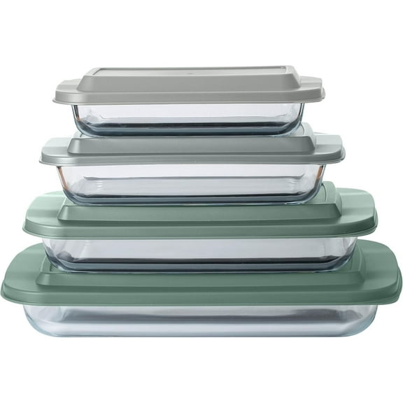 COOK WITH COLOR 8-Pc Glass Baking Dish Set with Lids, Microwave-Safe Glass Bakeware Set, Sage