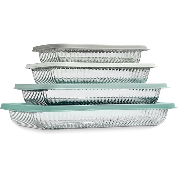 COOK WITH COLOR Glass Baking Dish Set with Lids, Fluted Sage, Set of 4