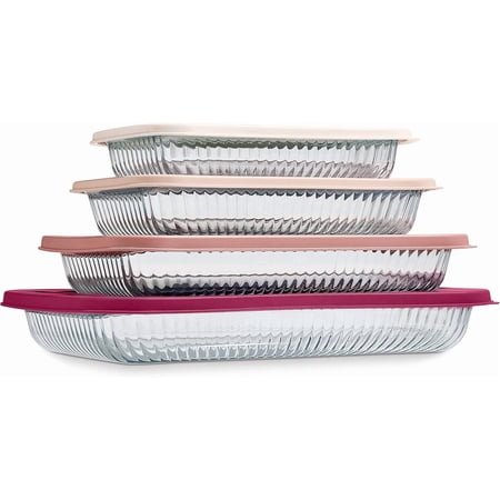 COOK WITH COLOR Glass Baking Dish Set with Lids, Fluted Rose, Set of 4