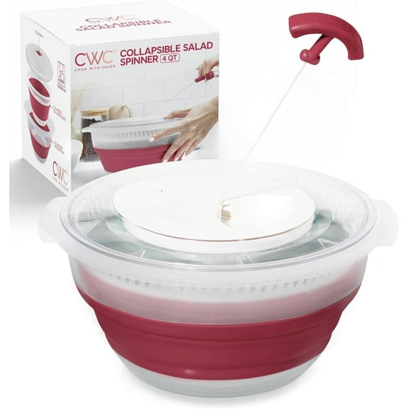 COOK WITH COLOR 4 Qt Collapsible Salad Spinner Fruit Washer with Colander, Rose