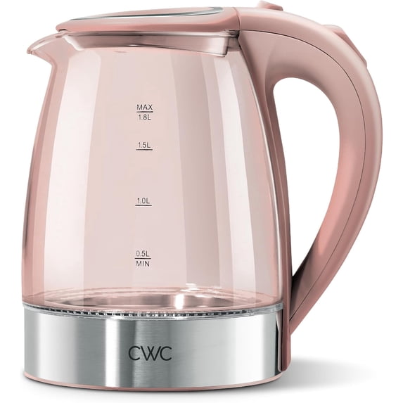COOK WITH COLOR Electric Kettle, 1200W 1.8L Glass Water Boiler, Pink