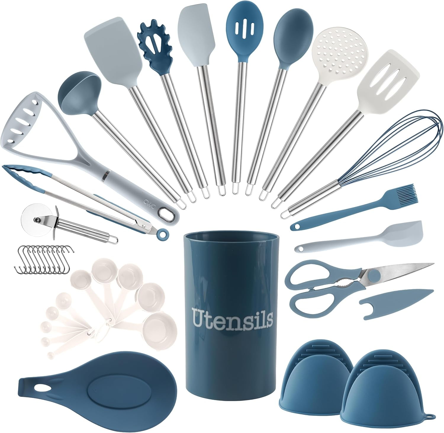 COOK WITH COLOR Silicone Cooking Utensils Set, Heat-Resistant, Nonstick Kitchen Gadgets (38 Pieces)