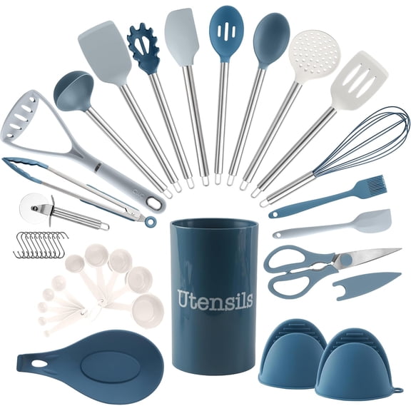 COOK WITH COLOR Silicone Cooking Utensils Set, Heat-Resistant, Nonstick Kitchen Gadgets (38 Pieces)