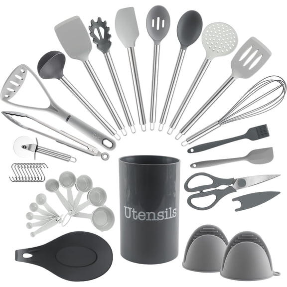 COOK WITH COLOR Silicone Cooking Utensils Set, Heat-Resistant, Nonstick Kitchen Gadgets (38 Pieces)