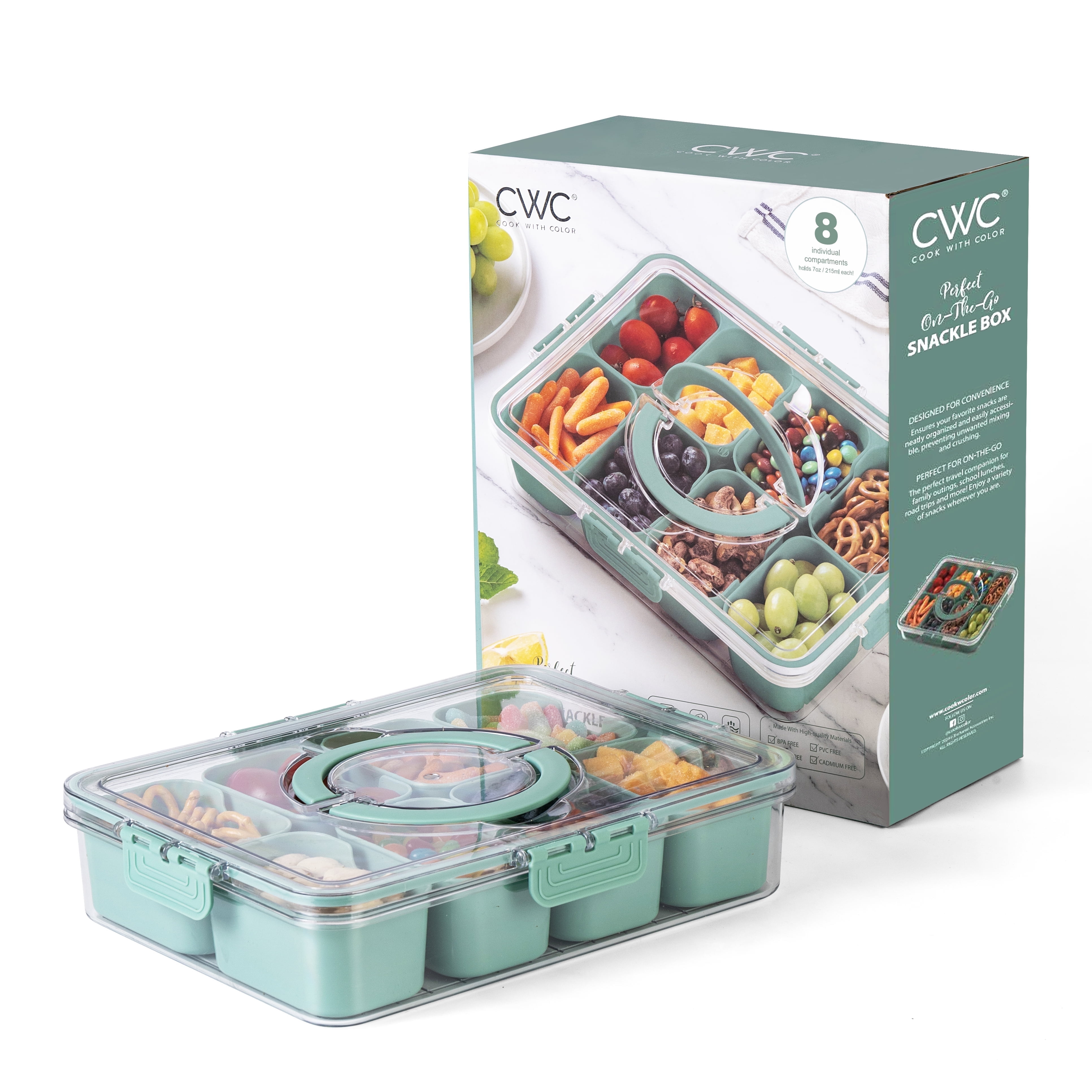COOK WITH COLOR Snackle Box Container - 8 Compartment Divided Serving Tray with Lid, Portable Snack Tray with Handle and Serving Platter Perfect for Fruit, Candy and Treats - Walmart.com
