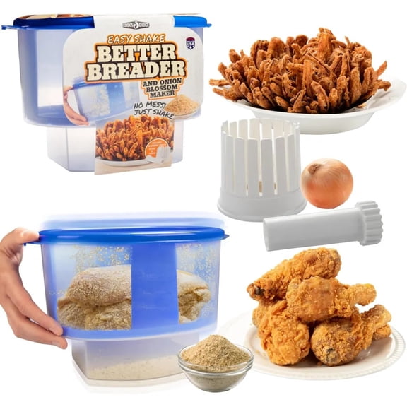 COOK'S CHOICE Onion Blossom Maker w The Original Better Breader Bowl - All-in-one Set Includes Blooming Onion Slicer & Mess Free Batter Breading Station - Great for Big Game Party Prep & Appetizers