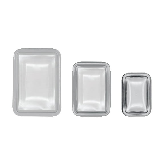 COOK SAVVY 6-Piece Square Locktop Glass Food Storage Meal Containers Set, Light Gray