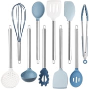 COOK WITH COLOR Kitchen Utensils Set, 10-Piece Cooking Utensils with Holder, Blue/White