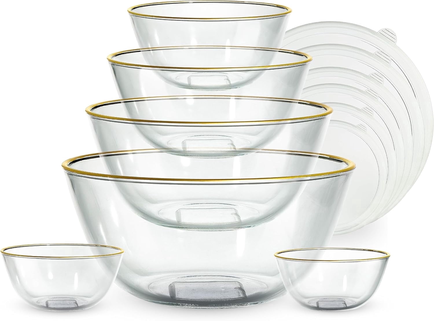 COOK WITH COLOR Glass Mixing Bowls with Lids for Baking and Meal Prep, Gold Rim, 12-Piece