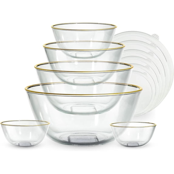COOK WITH COLOR Glass Mixing Bowls with Lids for Baking and Meal Prep, Gold Rim, 12-Piece