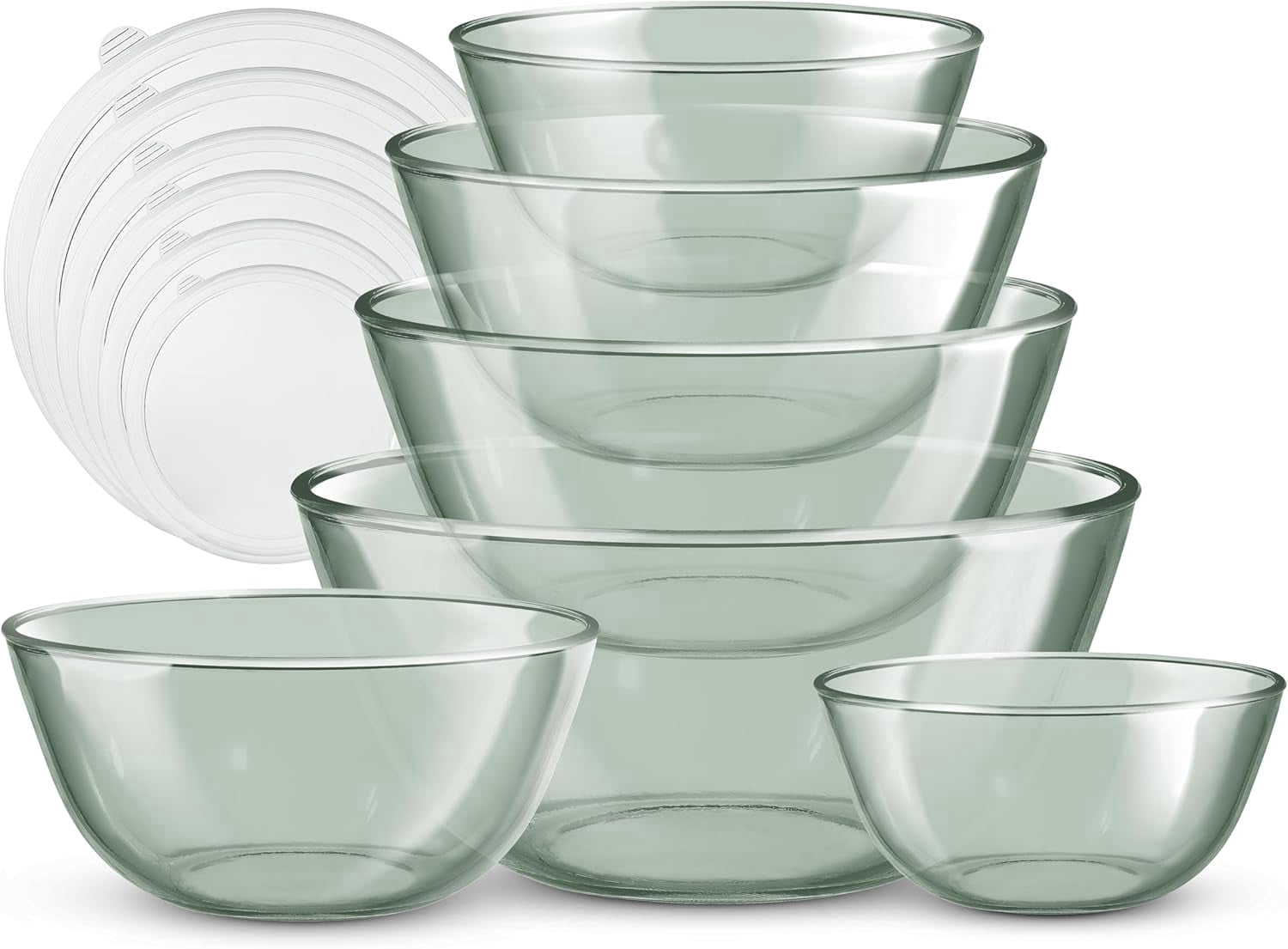 COOK WITH COLOR Glass Mixing Bowls with Lids, Borosilicate Mixing Bowl Set for Meal Prep, Green, 12-Piece