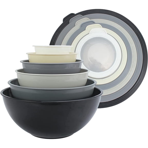 COOK WITH COLOR 12-Pc Mixing Bowls with Lids Set Plastic Bowls for Kitchen, Black Ombre