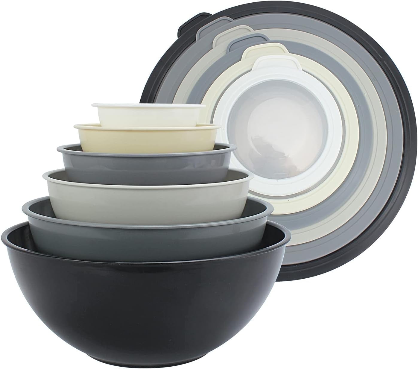 COOK WITH COLOR 12 Pc Mixing Bowls with Lids Set Plastic Bowls for Kitchen Black Ombre