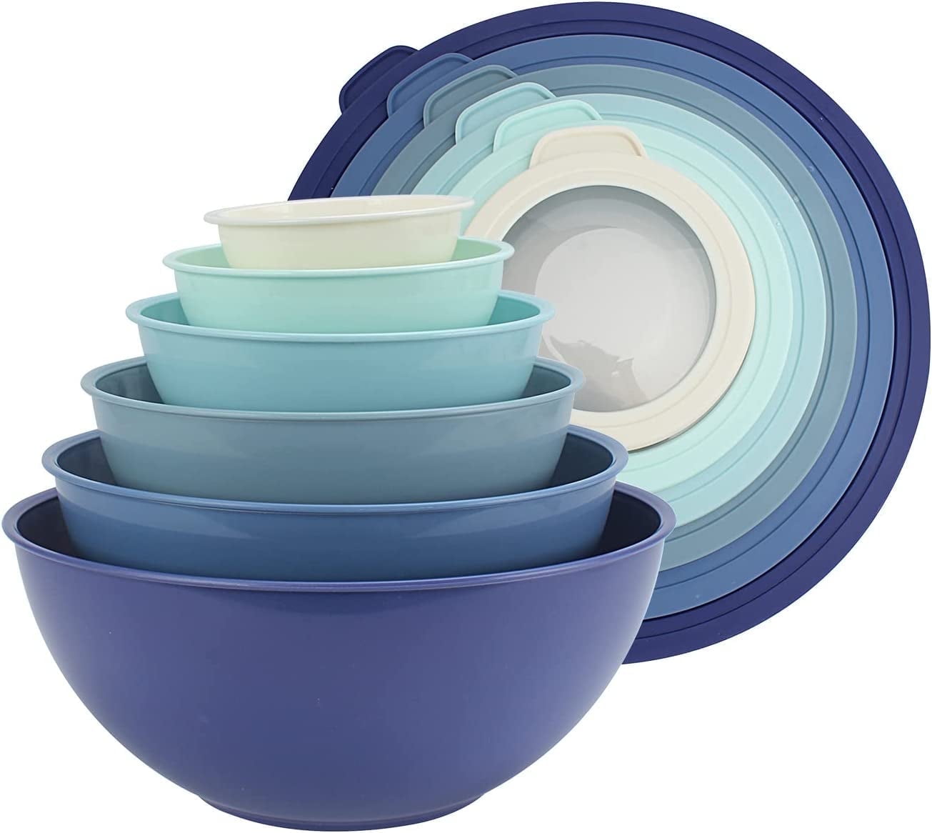 Blue 12-Piece Plastic Mixing Bowls with Lids Set