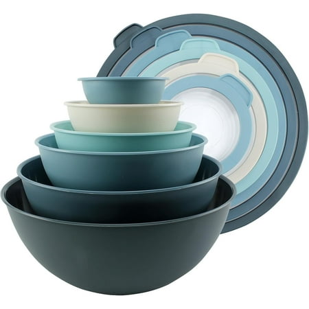 COOK WITH COLOR 12-Piece Mixing Bowls Set with Non-Slip Bottom with Prep Bowls and Lids, Set of 6, Blue