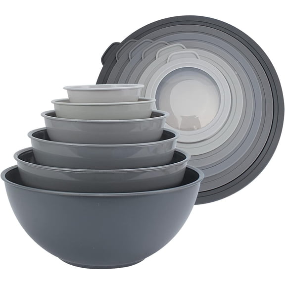 COOK WITH COLOR 12-Pc Mixing Bowls with Lids Set Plastic Bowls for Kitchen, Gray