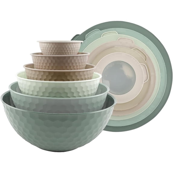 COOK WITH COLOR 12-Pc Mixing Bowls with Lids Set Plastic Bowls for Kitchen, Mint Embossed