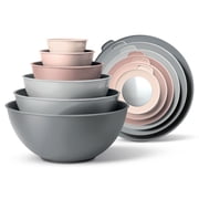 COOK WITH COLOR Mixing Bowls with Lids, 12-Piece Set, Plastic Bowls for Kitchen, Pink Plain