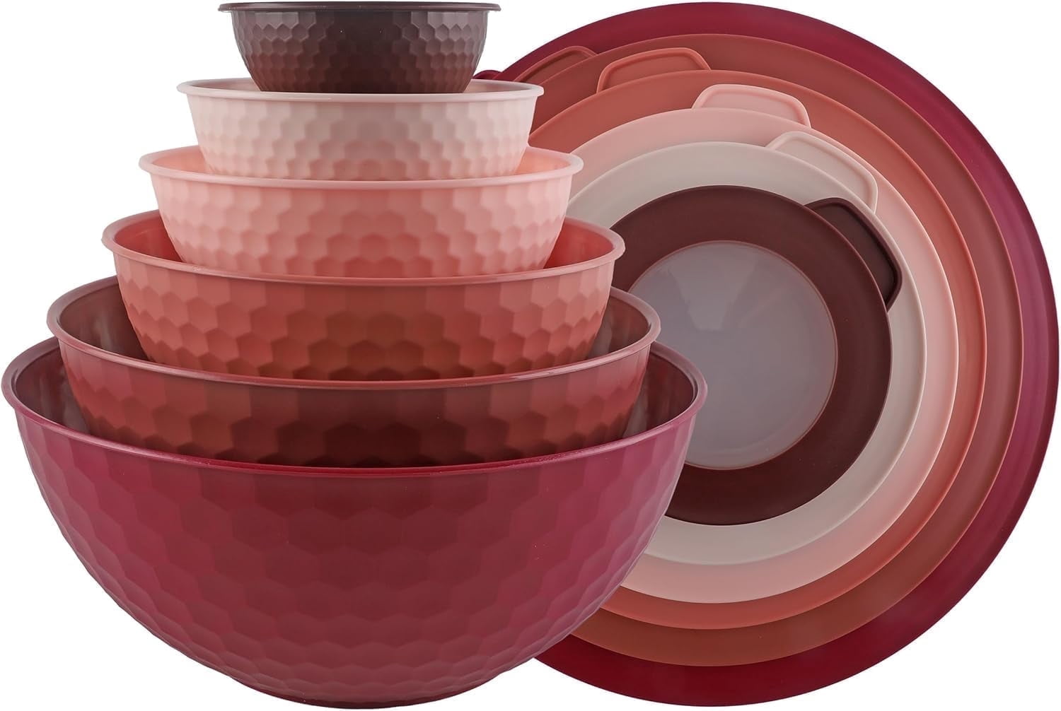COOK WITH COLOR 12-Pc Mixing Bowls with Lids Set Plastic Bowls for Kitchen, Rose Embossed