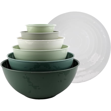 COOK WITH COLOR Mixing Bowls with Lids, 12-Piece Set, Plastic Bowls for Kitchen, Sage White Plain