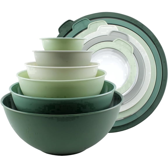COOK WITH COLOR 12-Pc Mixing Bowls with Lids Set Plastic Bowls for Kitchen, Sage