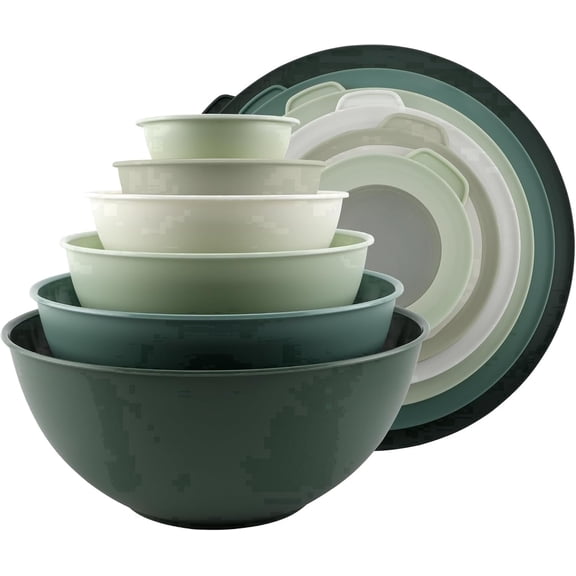 COOK WITH COLOR 12-Pc Mixing Bowls with Lids Set Plastic Bowls for Kitchen, Sage