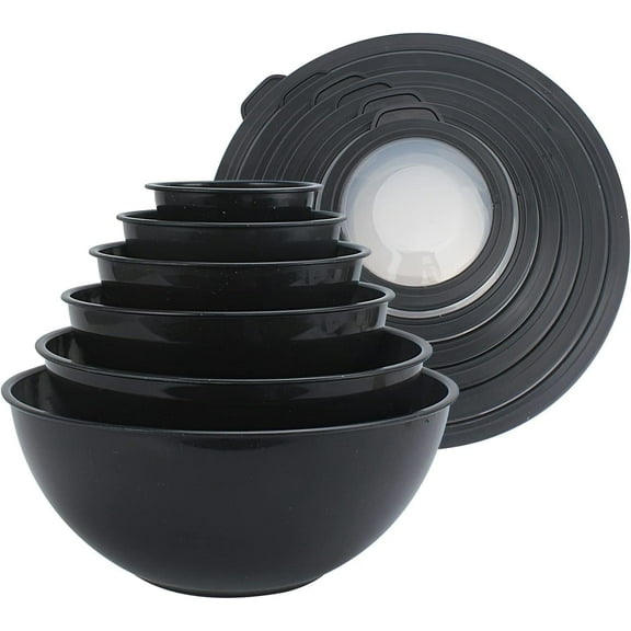 COOK WITH COLOR 12-Pc Mixing Bowls with Lids Set Plastic Bowls for Kitchen, Speckled Black