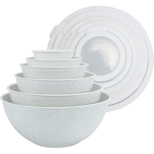 COOK WITH COLOR 12-Pc Mixing Bowls with Lids Set Plastic Bowls for Kitchen, Speckled White