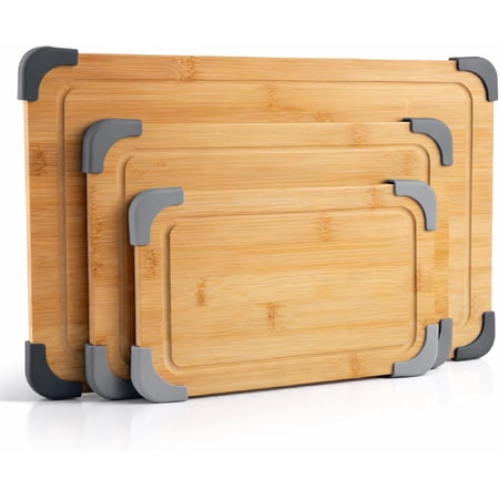COOK WITH COLOR Cutting Boards for Kitchen, 3-Piece Bamboo Non-Slip Chopping Board Set, Gray Edge