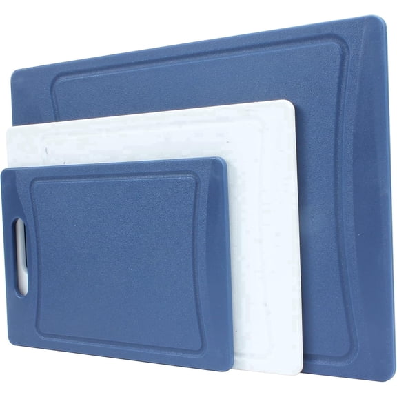 COOK WITH COLOR 3-Piece Cutting Board Set, Non-slip Chopping Board Kitchen Utensils Set Home Essentials, Blue White