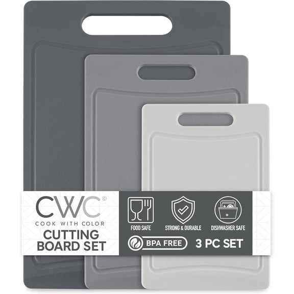 COOK WITH COLOR 3-Piece Cutting Board Set, Non-slip Chopping Board Kitchen Utensils Set Home Essentials, Gray