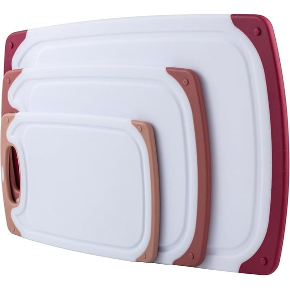 COOK WITH COLOR 3-Piece Cutting Board Set, Non-slip Chopping Board Kitchen Utensils Set Home Essentials, Rose Edge