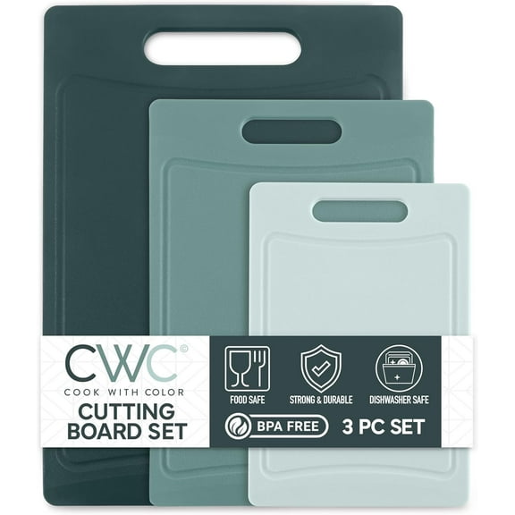 COOK WITH COLOR 3-Piece Cutting Board Set, Non-slip Chopping Board Kitchen Utensils Set Home Essentials, Teal