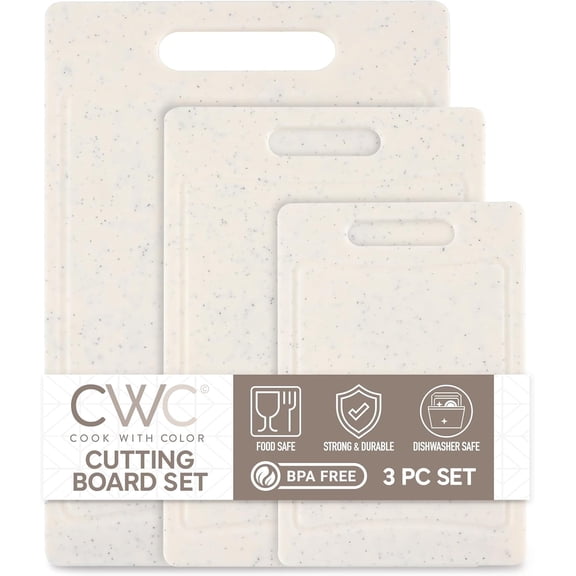 COOK WITH COLOR 3-Piece Cutting Board Set, Non-slip Chopping Board Kitchen Utensils Set Home Essentials, White