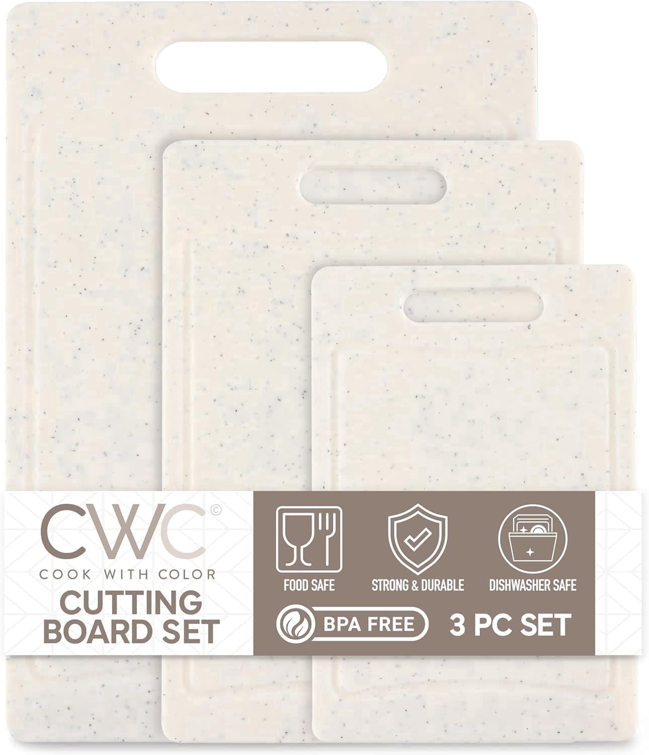 COOK WITH COLOR, 3-Piece Cutting Board Set, Non-slip BPA-Free Plastic ...