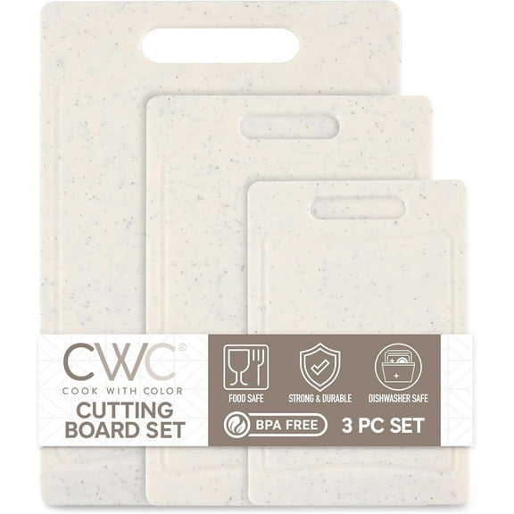COOK WITH COLOR 3-Piece Cutting Board Set, Non-slip Chopping Board Kitchen Utensils Set Home Essentials, White